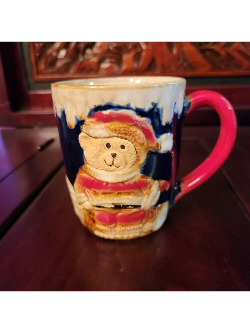 Christmas Bear Ceramic Mug Holiday Design 3D Relief Pattern 10 oz Festive